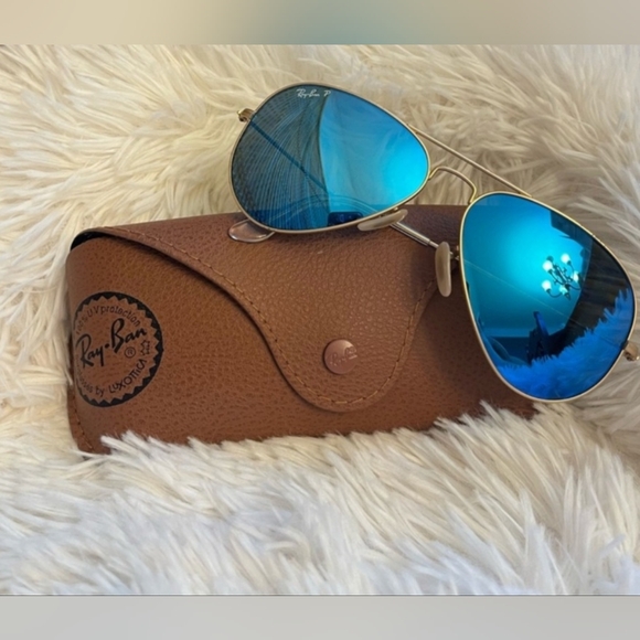 Ray Ban Aviator Flash Lenses Polarized Sunglasses With Case Retail $244 - Picture 1 of 12